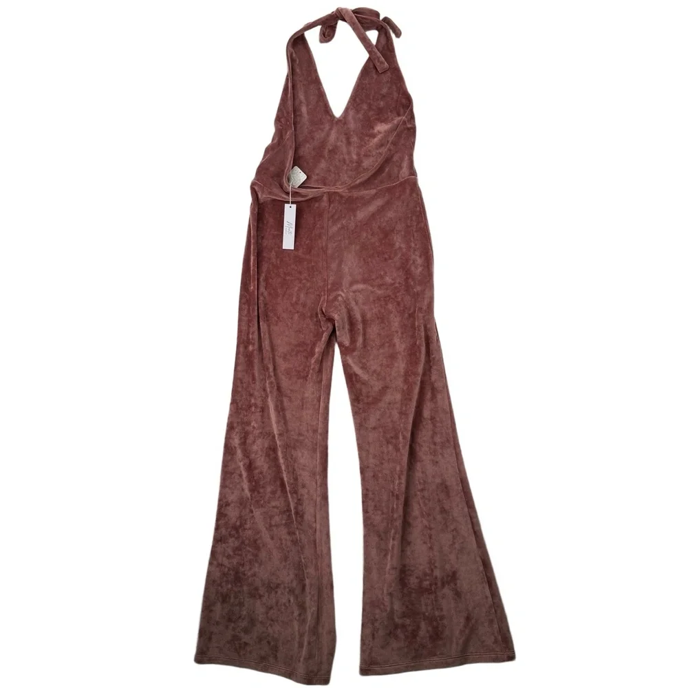 NWT Free People Monte Pink Velvet WideLeg Halter Jumpsuit Large - Picture 11 of 11